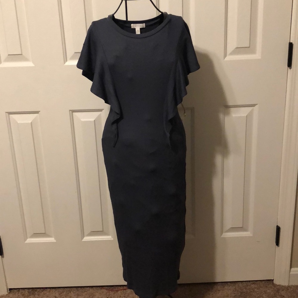 Navy Body Con with Dramatic Sleeves